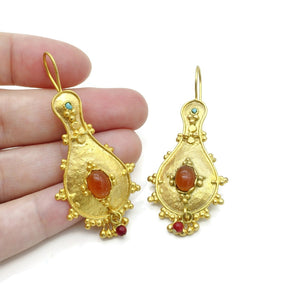 Aylas Amber earrings 21ct Gold plated semi precious gemstone - Handmade