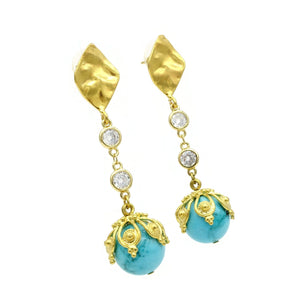 Aylas Turquoise earrings 21ct Gold plated semi precious gemstone - Handmade