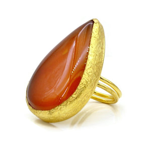 Aylas Carnelian semi precious gemstone adjustable ring - 21ct Gold plated brass - Handmade