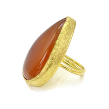 Aylas Carnelian semi precious gemstone adjustable ring - 21ct Gold plated brass - Handmade