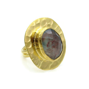 Aylas Blood stone semi precious gemstone ring - 21ct Gold plated brass - Handmade Ottoman Style