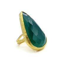 Aylas Chalcedony semi precious gemstone ring - 21ct Gold plated brass - Handmade
