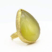 Aylas Aventurine semi precious gemstone adjustable ring - 21ct Gold plated brass