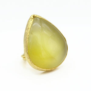 Aylas Aventurine semi precious gemstone adjustable ring - 21ct Gold plated brass