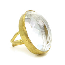 Aylas Crystal Quartz semi precious gemstone adjustable ring - 21ct Gold plated brass