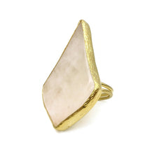 Aylas Rose quartz semi precious gemstone ring - 21ct Gold plated brass - Handmade Ottoman Style