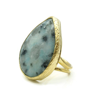 Aylas Kiwi semi precious gemstone adjustable ring - 21ct Gold plated brass - Handmade