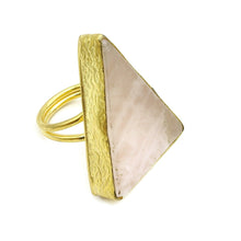 Aylas Rose quartz semi precious gemstone adjustable ring - 21ct Gold plated brass Handmade