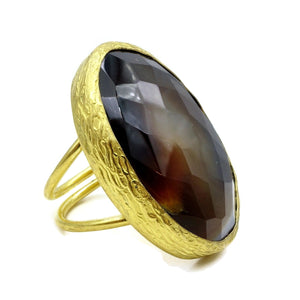 Aylas Agate semi precious gemstone adjustable ring - 21ct Gold plated brass Handmade