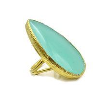 Aylas Prehnite semi precious gemstone adjustable ring - 21ct Gold plated brass Handmade