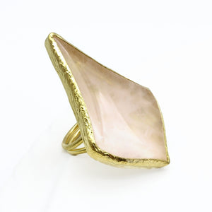 Aylas Rose quartz semi precious gemstone ring - 21ct Gold plated brass - Handmade Ottoman Style