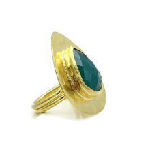Aylas Chalcedony semi precious gemstone ring - 21ct Gold plated brass - Handmade