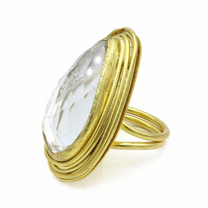 Aylas Crystal Quartz semi precious gemstone ring - 21ct Gold plated brass - Handmade