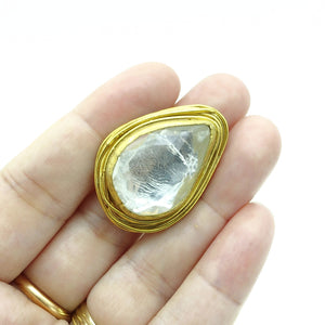 Aylas Crystal Quartz semi precious gemstone ring - 21ct Gold plated brass - Handmade