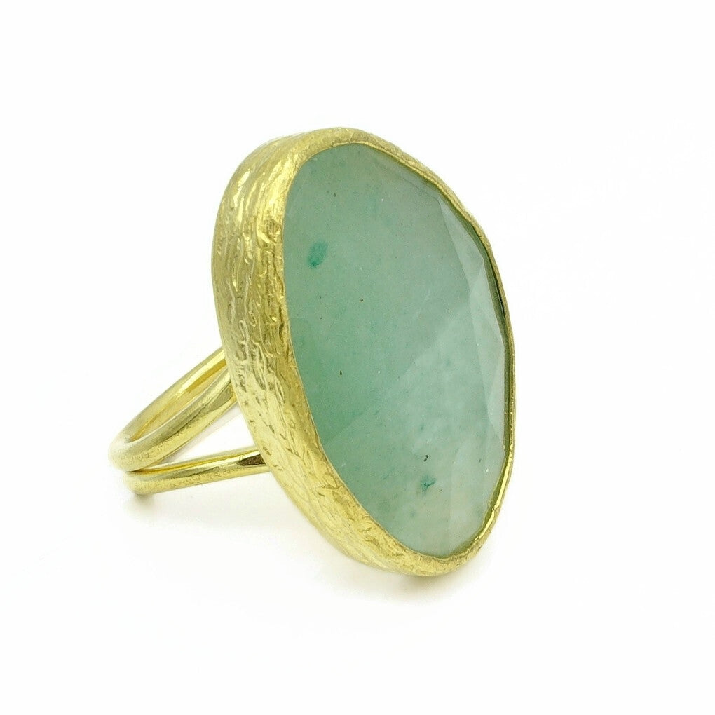 Aylas Jade semi precious gemstone ring - 21ct Gold plated brass - Handmade