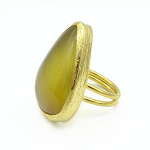 Aylas Aventurine adjustable ring - 21ct Gold plated brass - Handmade Ottoman Style