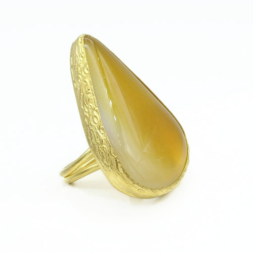 Aylas Agate adjustable ring - 21ct Gold plated brass - Handmade Ottoman Style