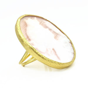 Aylas Cateye cameo semi precious gemstone adjustable ring - 21ct Gold plated brass Handmade