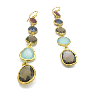 Aylas Ruby Aqua Marine Lapis semi precious gemstone earrings - 21ct Gold plated