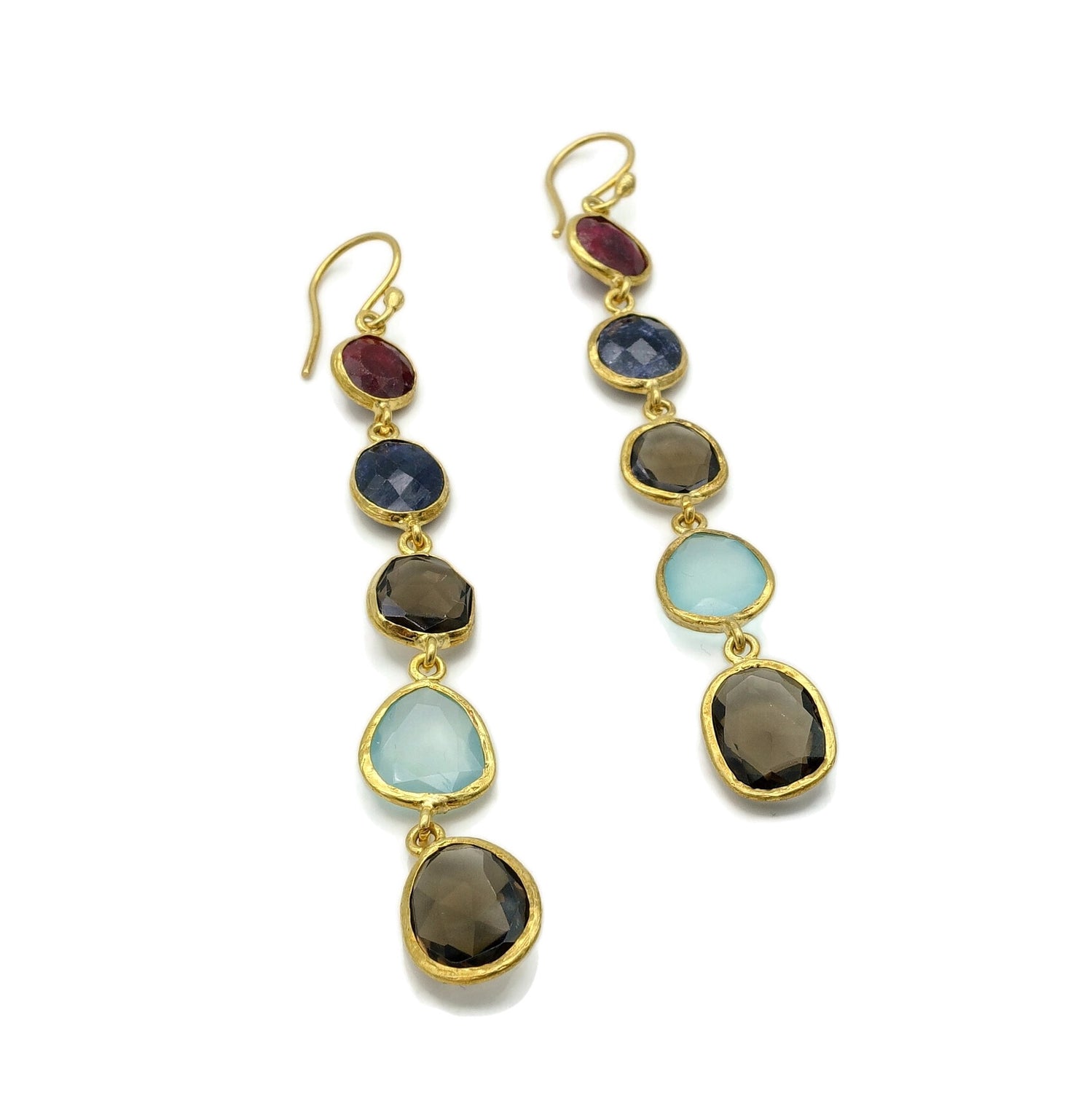 Aylas Ruby Aqua Marine Lapis semi precious gemstone earrings - 21ct Gold plated