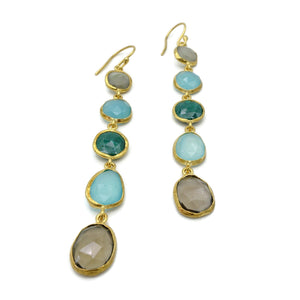 Aylas Emerald Aqua Marine Quartz semi precious gemstone earrings - 21ct Gold plated