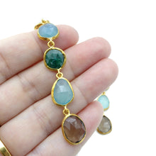 Aylas Emerald Aqua Marine Quartz semi precious gemstone earrings - 21ct Gold plated