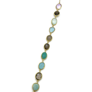 22ct gold plated Bracelet in Aqua marine Smoky Amethyst Multi semi precious gemstones