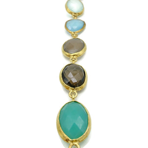 22ct gold plated Bracelet in Aqua marine Smoky Amethyst Multi semi precious gemstones