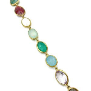 22ct gold plated Bracelet in Aquamarine Ruby Amethyst Multi semi precious gemstones