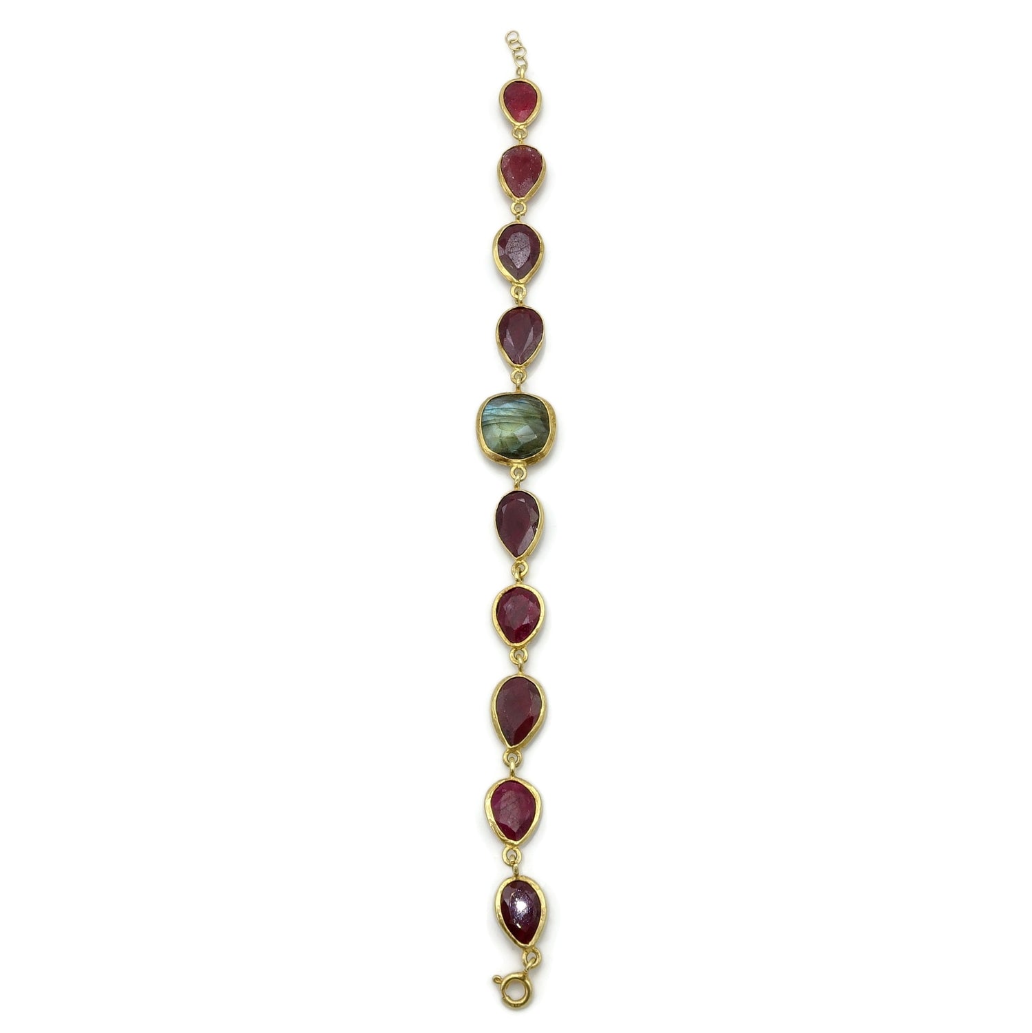 22ct gold plated Bracelet in Ruby, Labradorite Multi semi precious gemstones - Handmade