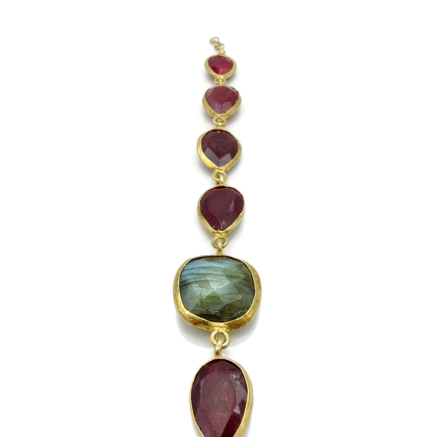22ct gold plated Bracelet in Ruby, Labradorite Multi semi precious gemstones - Handmade