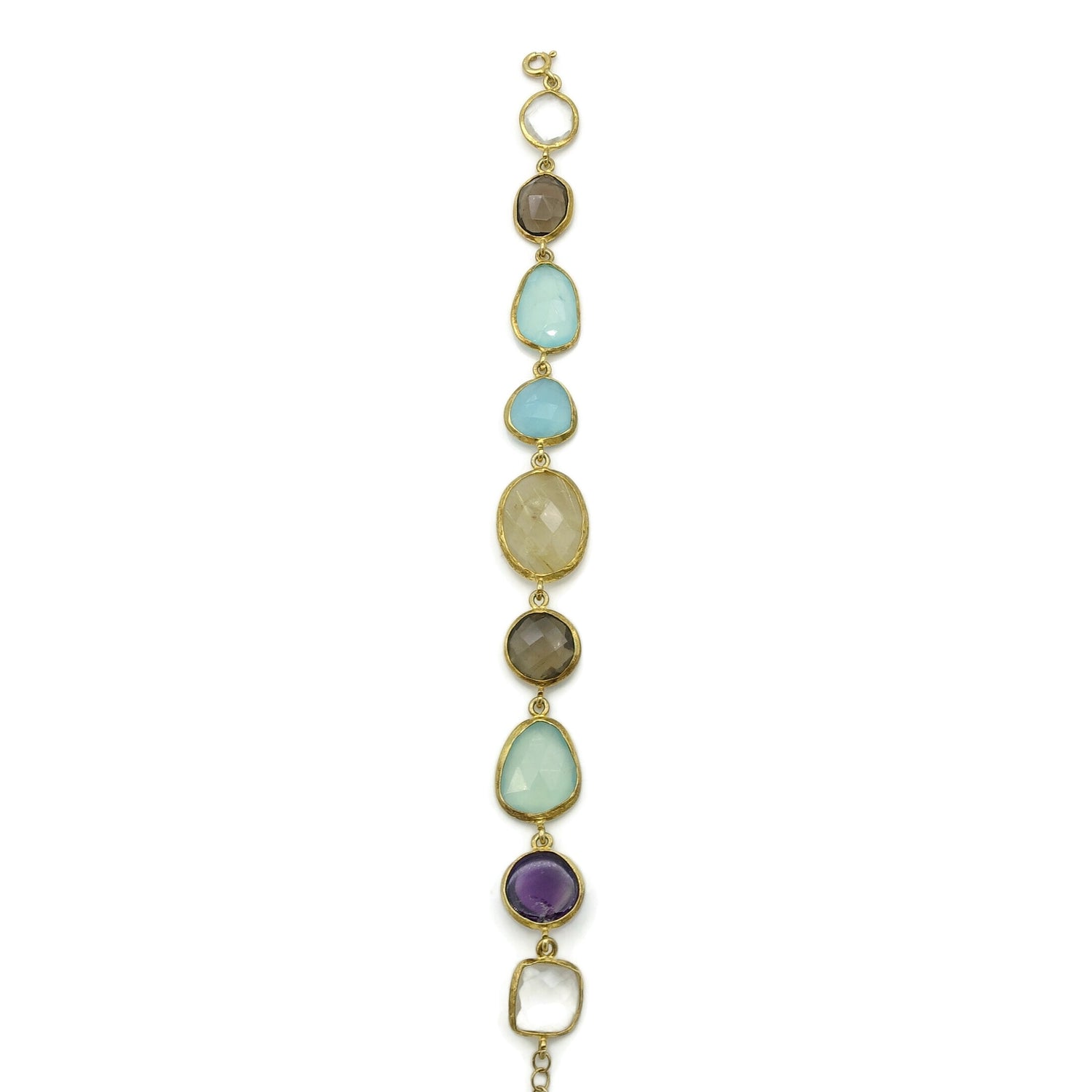 22ct gold plated Bracelet in Aquamarine Smoky Amethyst Multi semi precious gemstones