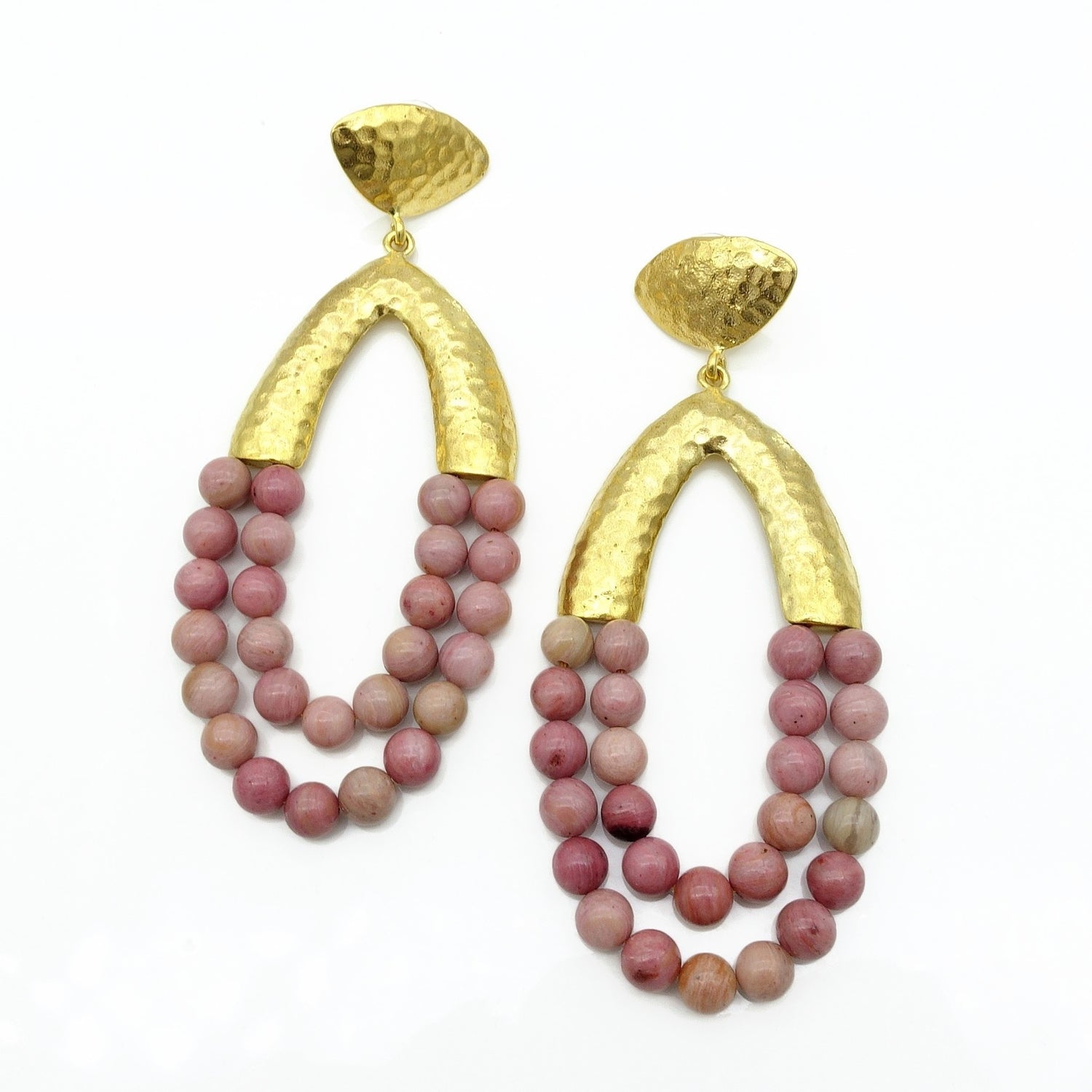 Aylas Rhodonite handmade semi precious gemstone earrings - 21ct Gold plated Ottoman style