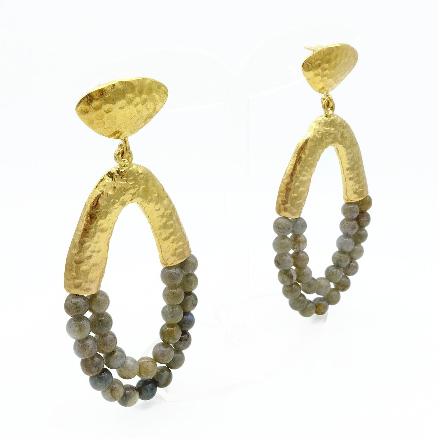 Aylas Labrodorite handmade semi precious gemstone earrings - 21ct Gold plated Ottoman style