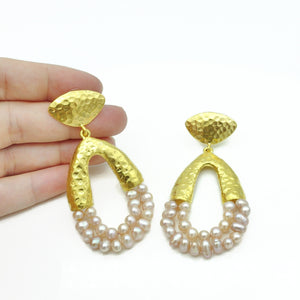 Aylas Pearl handmade semi precious gemstone earrings - 21ct Gold plated Ottoman style