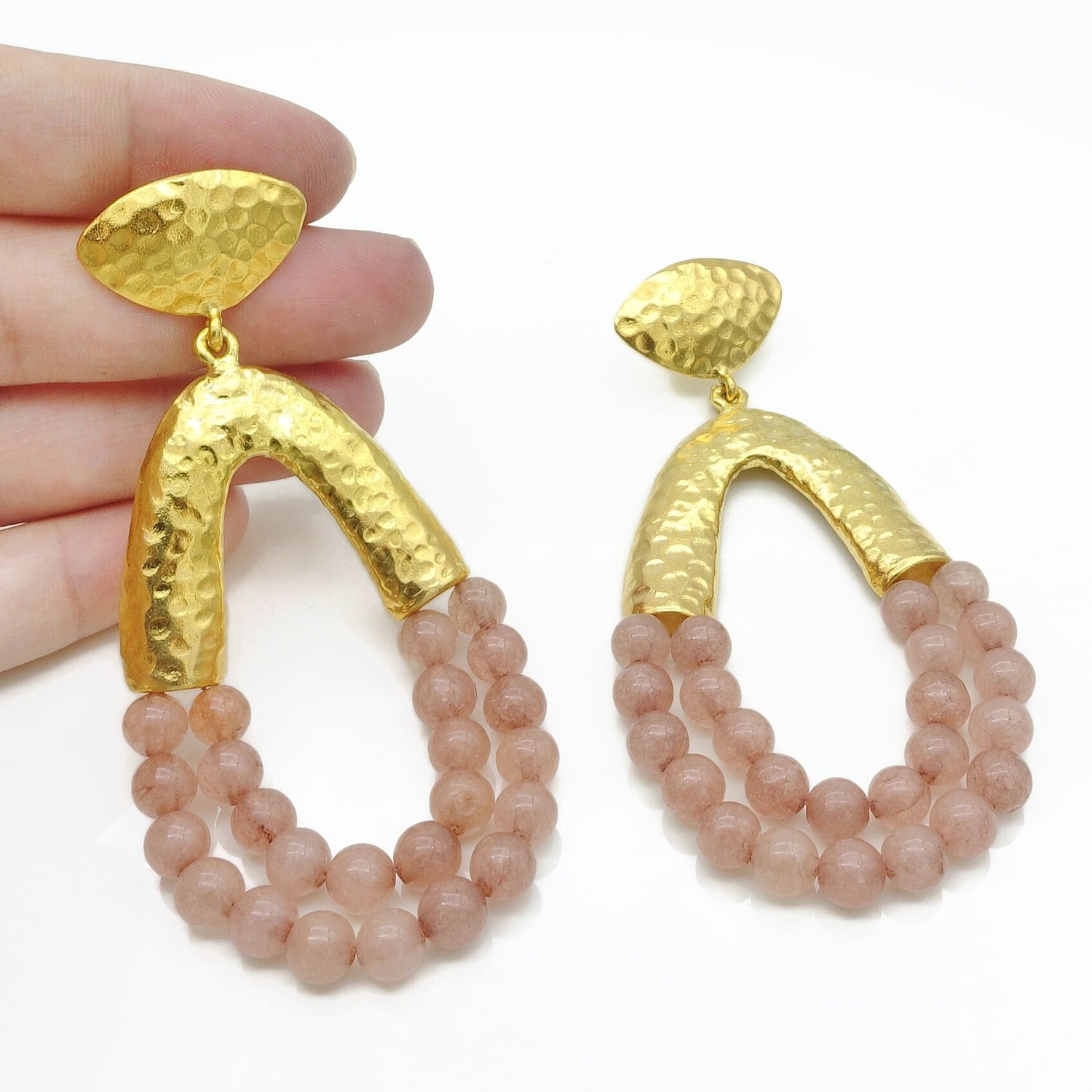 Aylas Jade handmade semi precious gemstone earrings - 21ct Gold plated Ottoman style