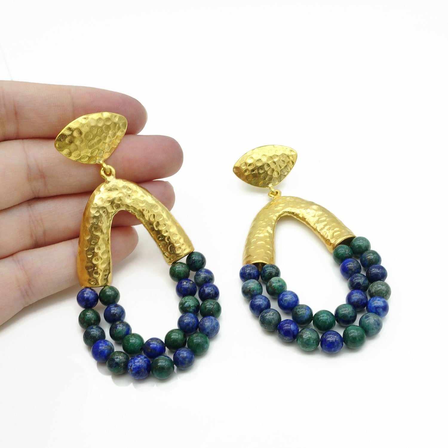 Aylas Lapis handmade semi precious gemstone earrings - 21ct Gold plated Ottoman style