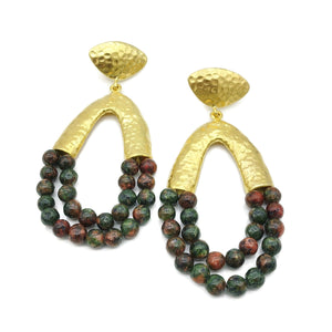 Aylas Fire Agate handmade semi precious gemstone earrings - 21ct Gold plated Ottoman style