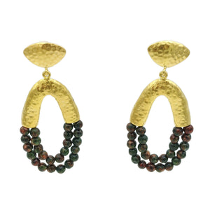 Aylas Fire Agate handmade semi precious gemstone earrings - 21ct Gold plated Ottoman style