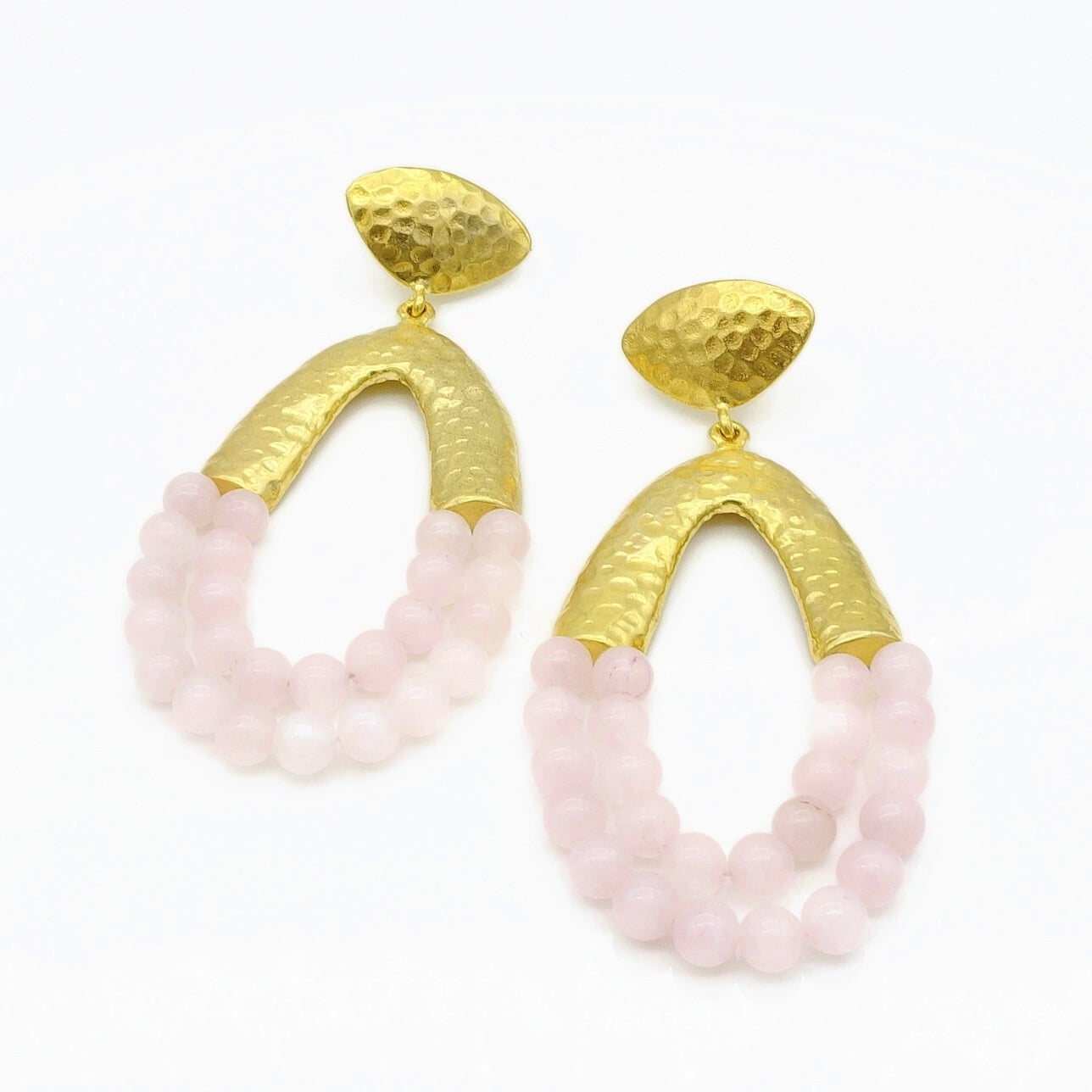 Aylas Rose Quartz handmade semi precious gemstone earrings - 21ct Gold plated Ottoman style