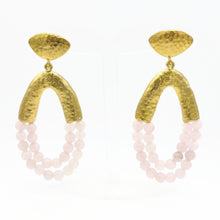 Aylas Rose Quartz handmade semi precious gemstone earrings - 21ct Gold plated Ottoman style