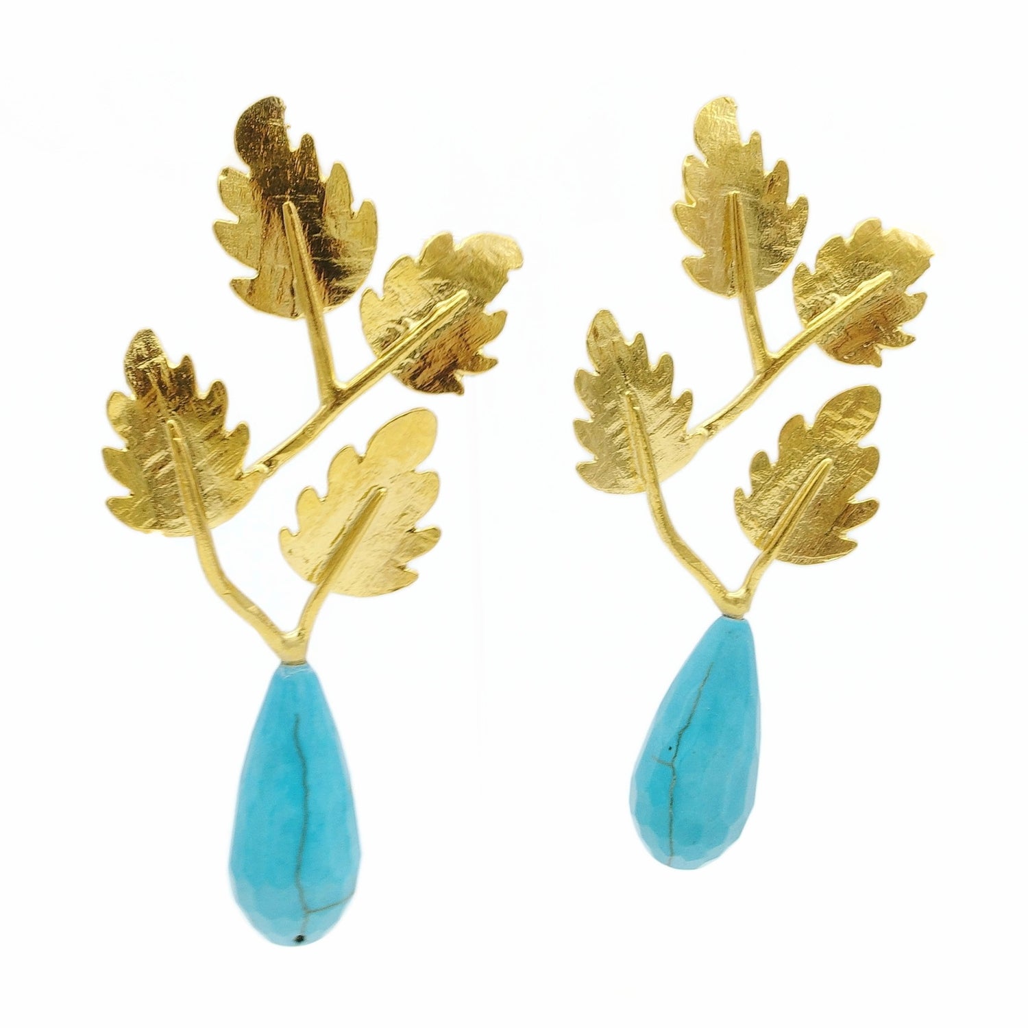 Aylas Turquoise semi precious gemstone earrings - 21ct Gold plated Handmade