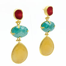 Aylas Coral Zircon Agate semi precious gemstone earrings - 21ct Gold plated Handmade