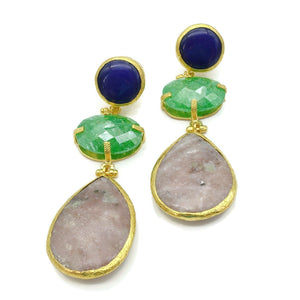Aylas Jasper Zircon Agate semi precious gemstone earrings - 21ct Gold plated Handmade
