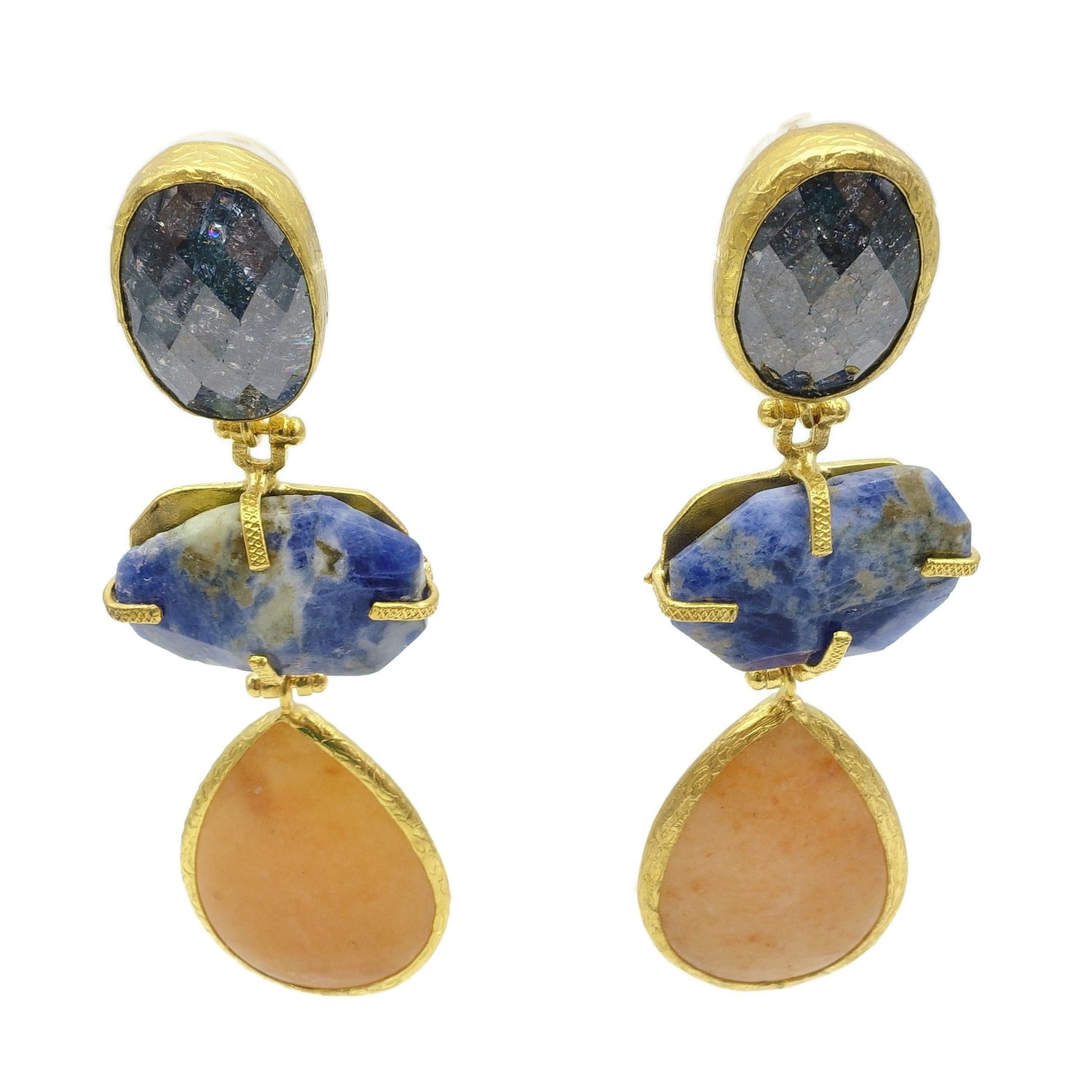 Aylas Sodalite Zircon Agate semi precious gemstone earrings - 21ct Gold plated Handmade