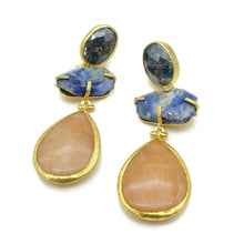 Aylas Sodalite Zircon Agate semi precious gemstone earrings - 21ct Gold plated Handmade