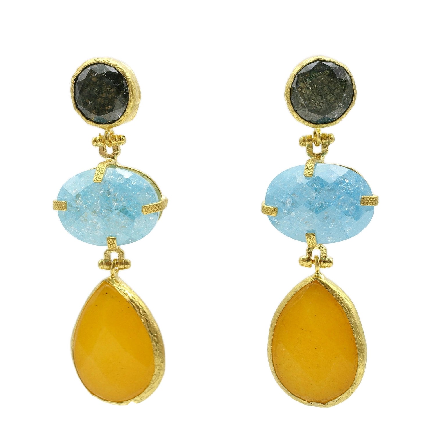 Aylas Crackled Zircon Agate semi precious gemstone earrings - 21ct Gold plated Handmade