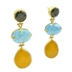 Aylas Crackled Zircon Agate semi precious gemstone earrings - 21ct Gold plated Handmade