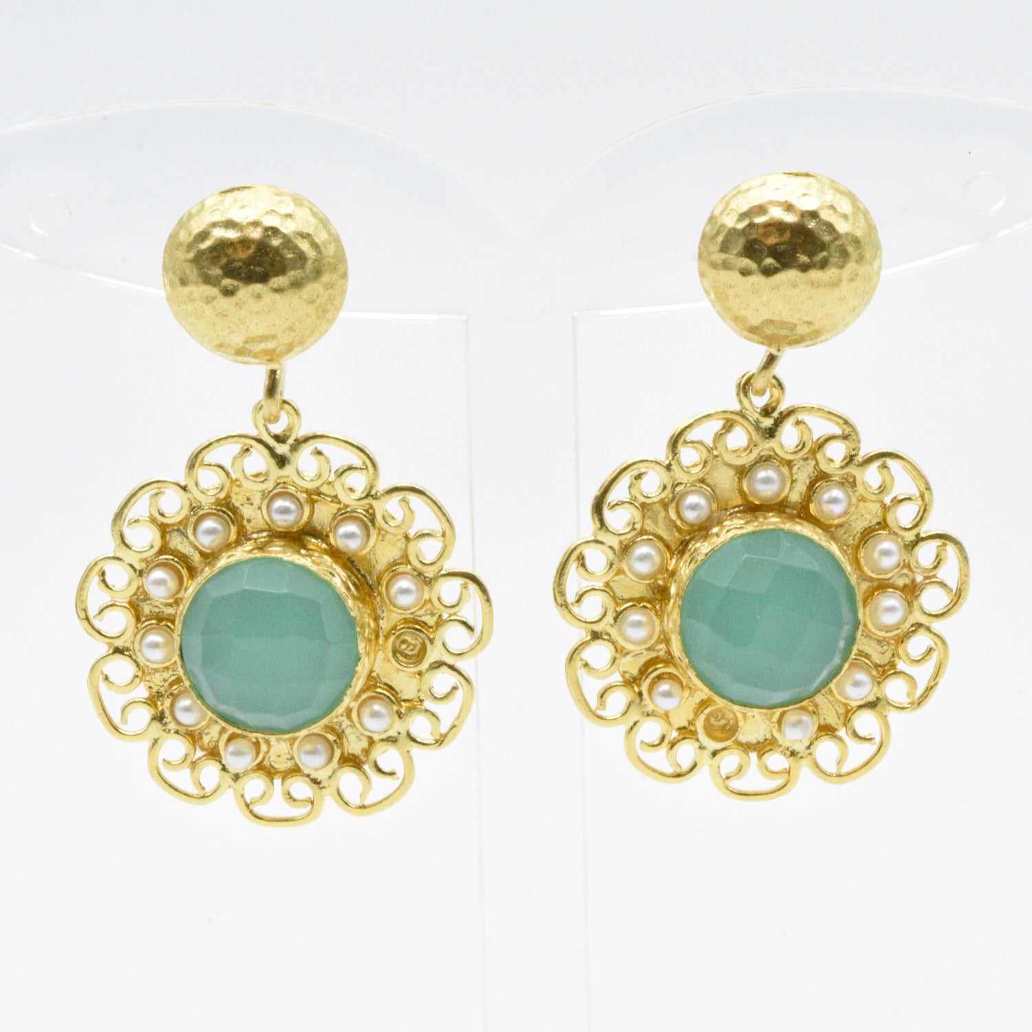 Aylas Ottoman Gold plated Chalcedony semi precious gem stone earrings. - Ottoman Handmade Jewellery Hand Made Gold Plated