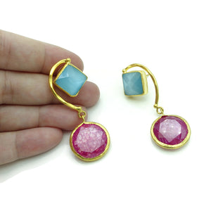 Aylas Crackled Zircon Cateye semi precious gemstone earrings - 21ct Gold plated Handmade